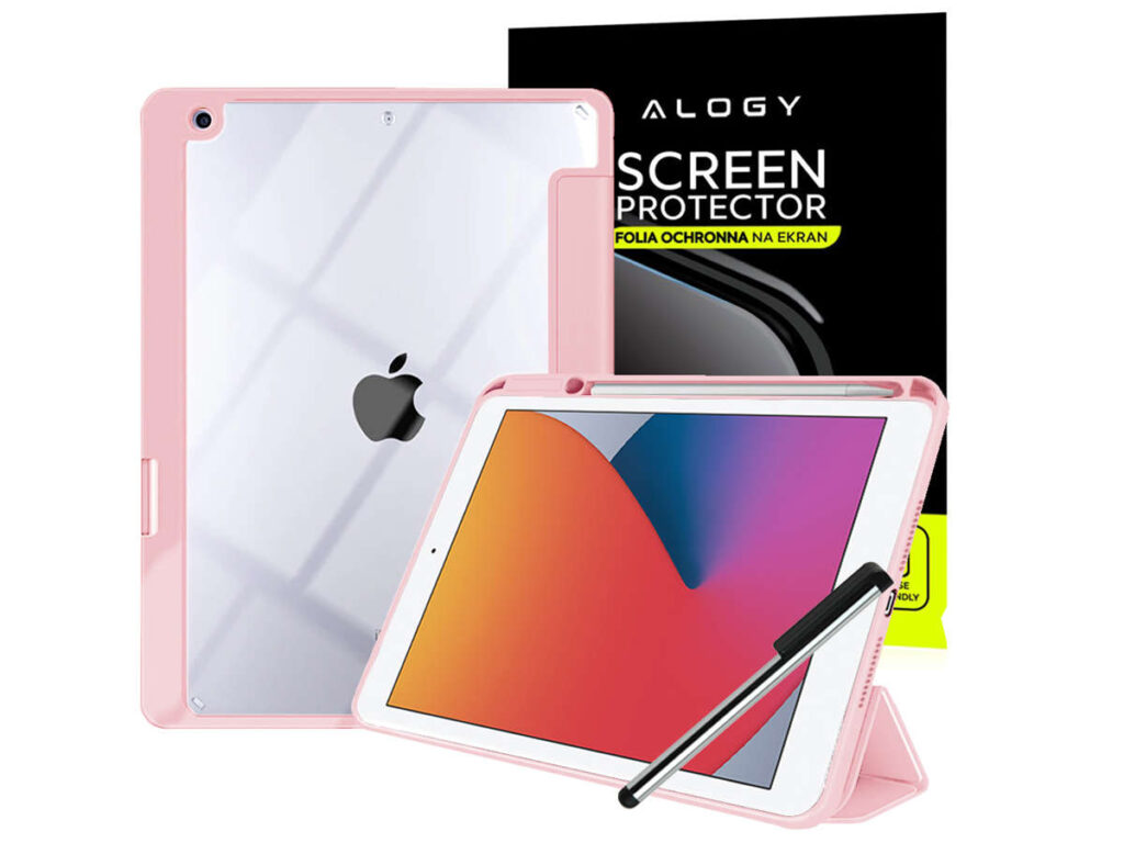 Etui magnetyczne Alogy Pencil Case do iPad 10.2 2019/2020/2021 7/8/9Gen Różowe + Szkło